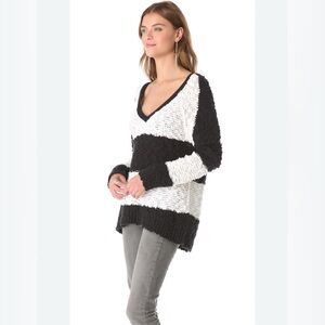 Free People Songbird Rugby Striped Boucle Black and White chunky knit Sweater